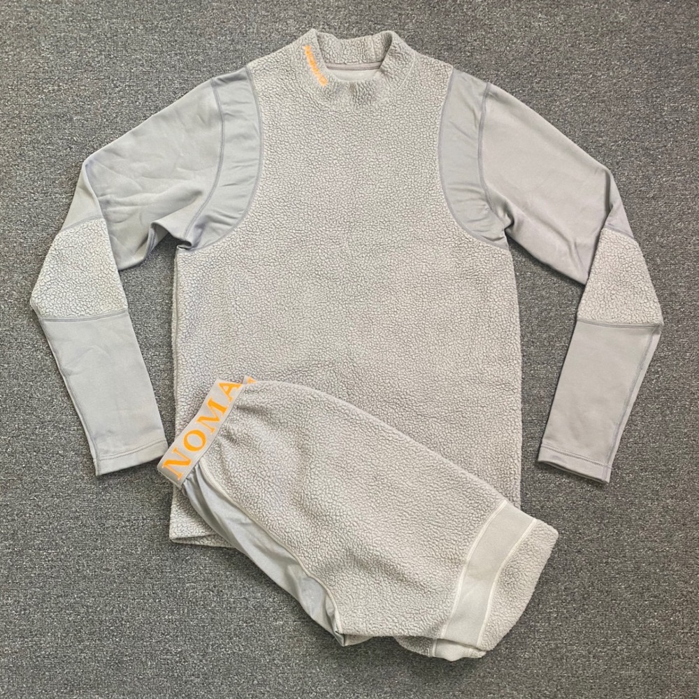 Nomad Cottonwood Base Layer Set Gray Mens Large Sherpa Thermals Mock Neck Hunt